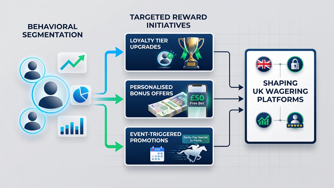 Data dashboards displaying segmented player groups and corresponding reward offers on British betting sites