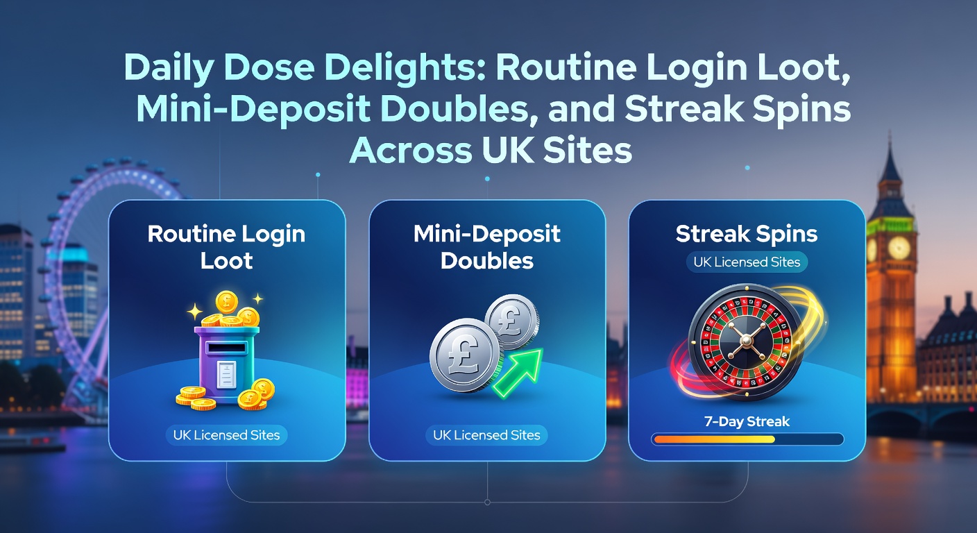 Screenshot of a UK gambling site's daily login bonus interface showing free spins and credits awarded for routine check-ins