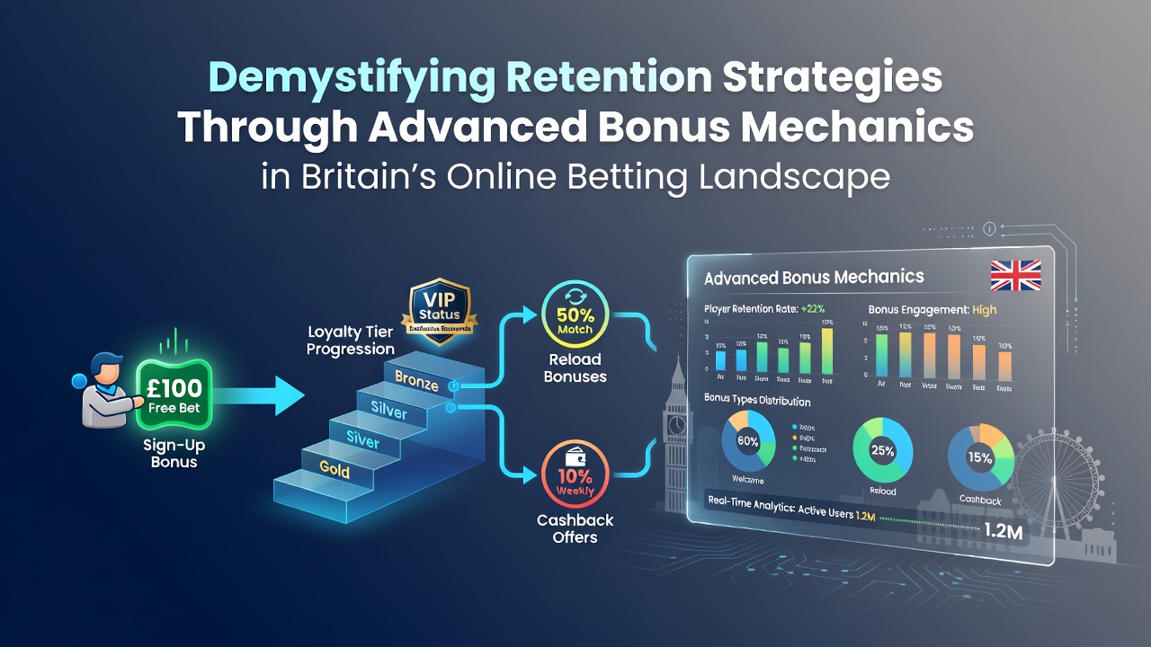 Advanced bonus mechanics dashboard showing player retention analytics in UK online betting platforms