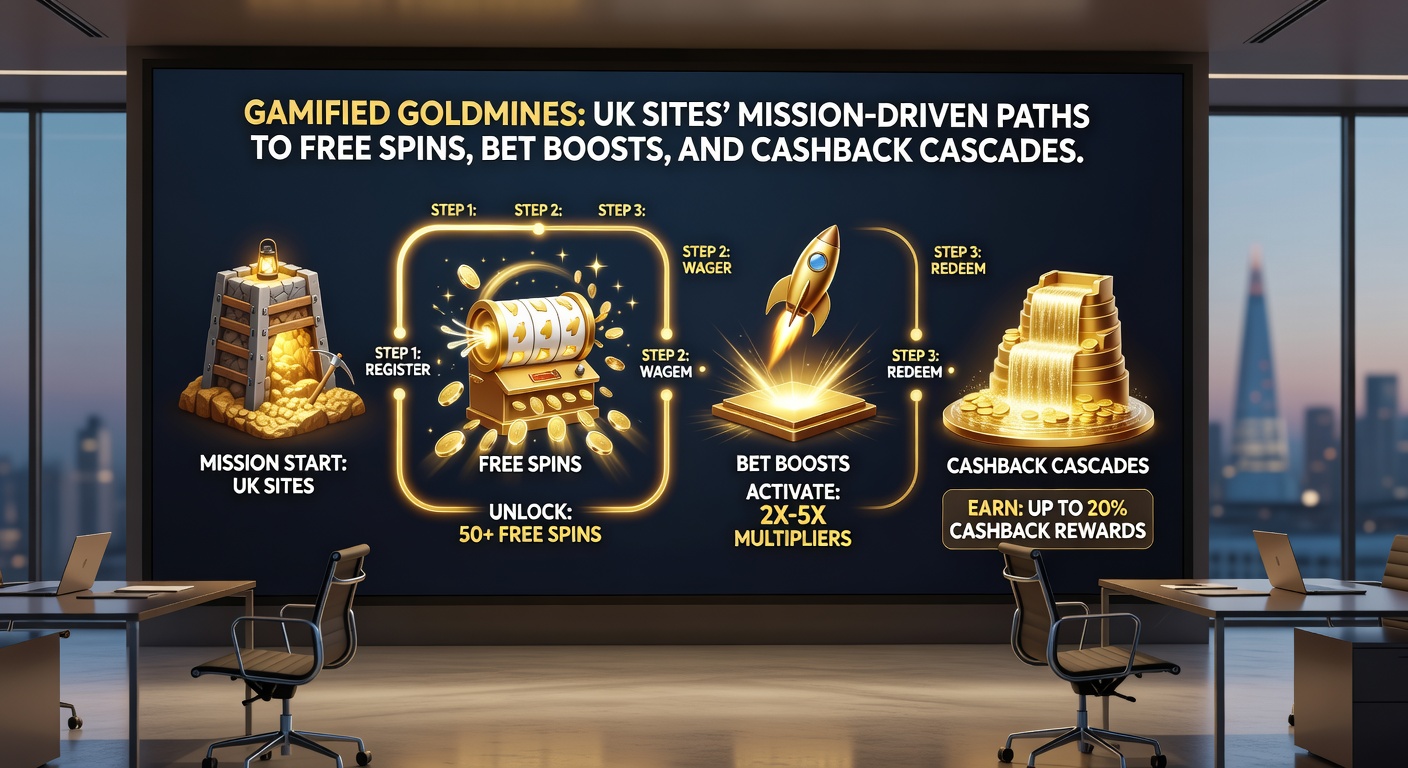 Close-up of a mobile app screen displaying a gamified mission map with paths leading to cashback icons, bet boost multipliers, and free spin vaults