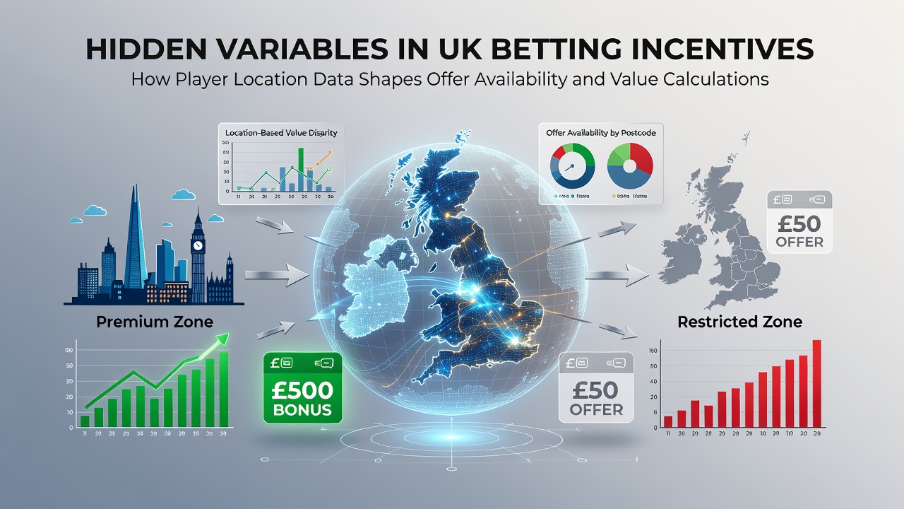 Map overlay showing UK regions with varying betting incentive structures based on location data tracking