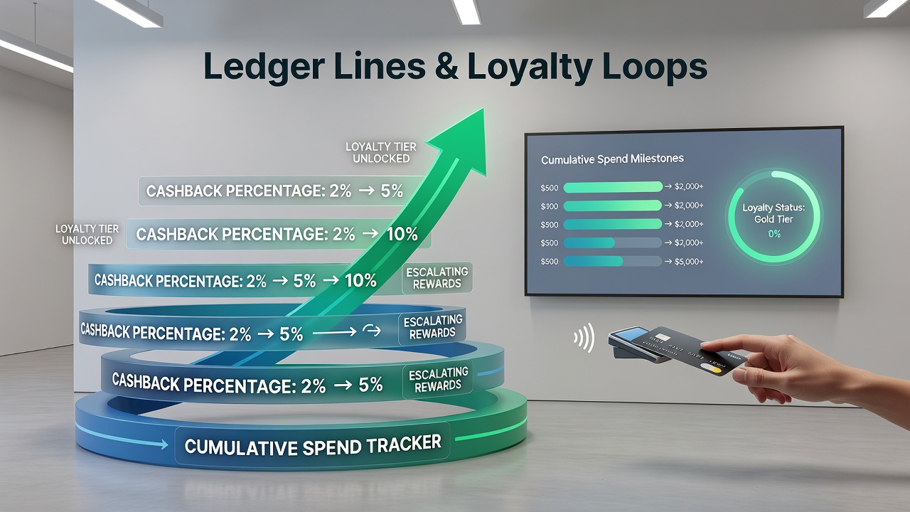 Infographic illustrating loyalty loop tiers and escalating cashback percentages based on cumulative betting spend