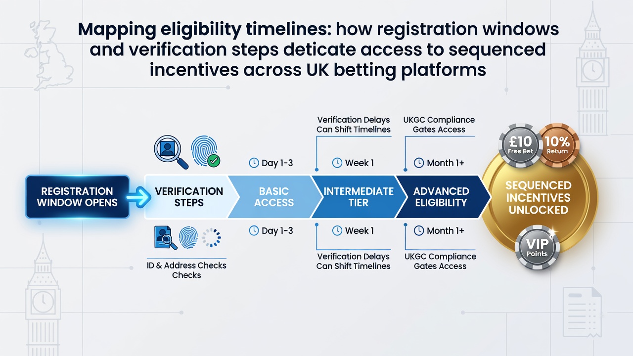 Diagram showing registration timelines and verification checkpoints for UK betting incentives