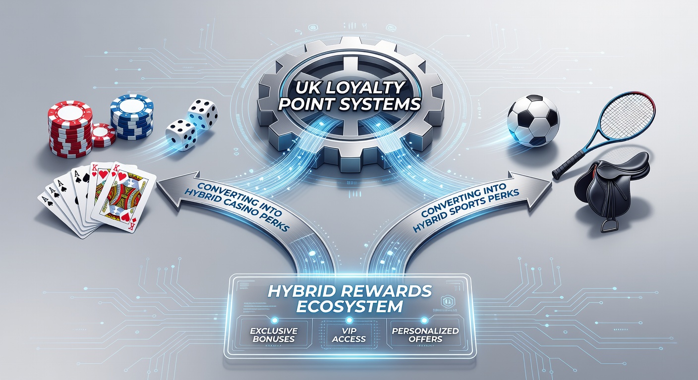 Illustration showing loyalty points flowing into hybrid casino spins and sports betting rewards