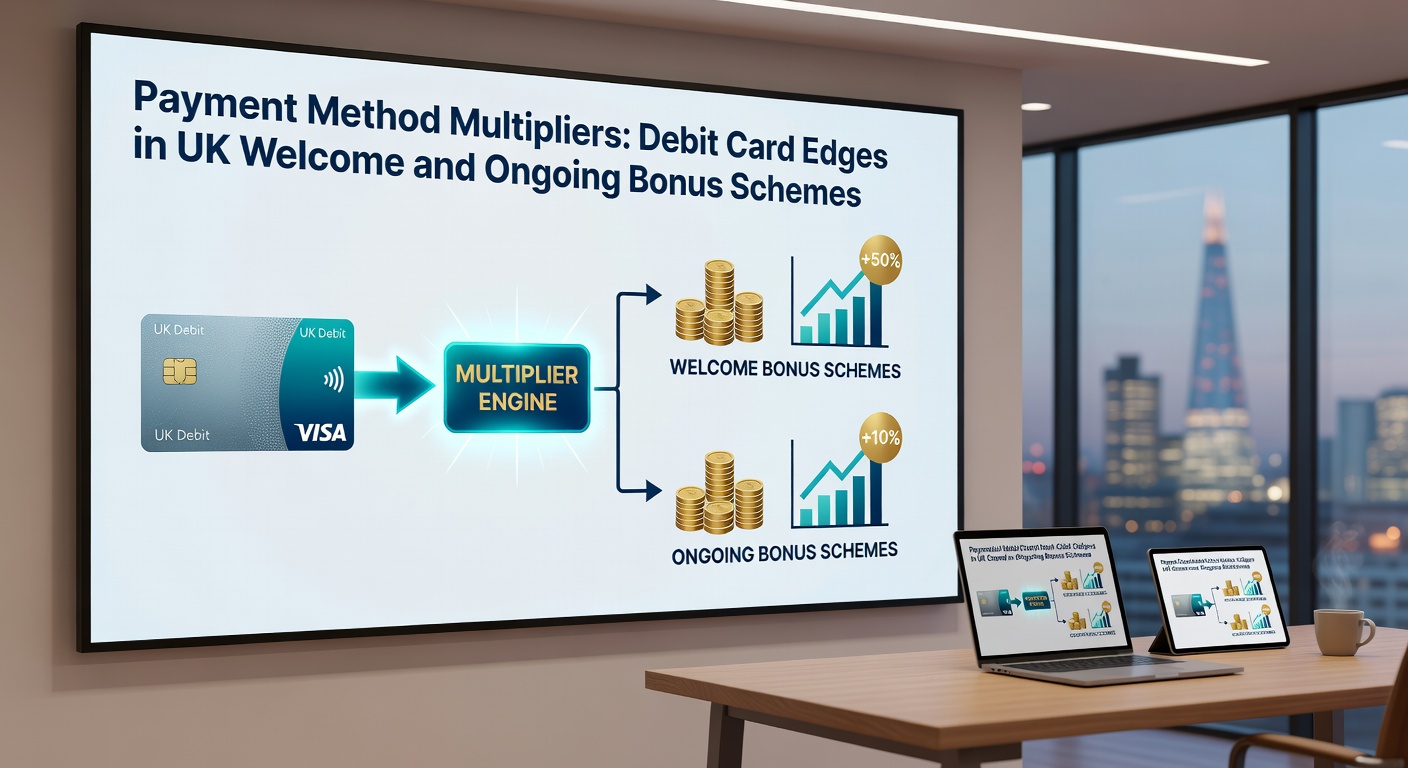 Chart comparing debit card bonus multipliers versus e-wallets in UK ongoing promotions, highlighting percentage edges and eligibility rates