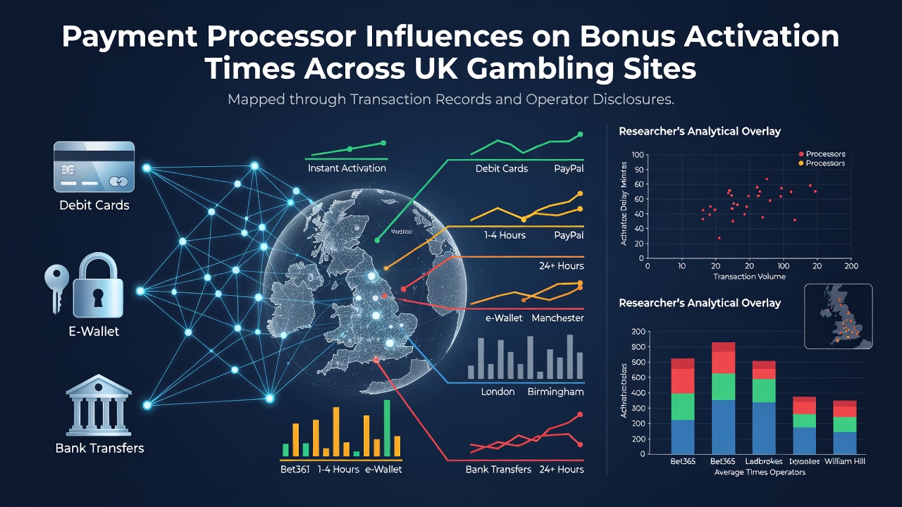 Transaction flow diagrams showing payment processor pathways and bonus activation sequences across multiple UK gambling platforms