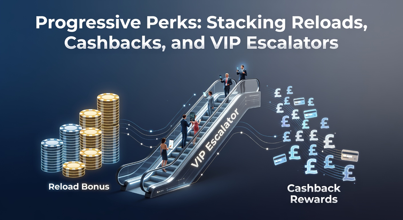 Graphic illustrating layered betting promotions with reload bonuses, cashback icons, and ascending VIP tiers on a vibrant online platform interface