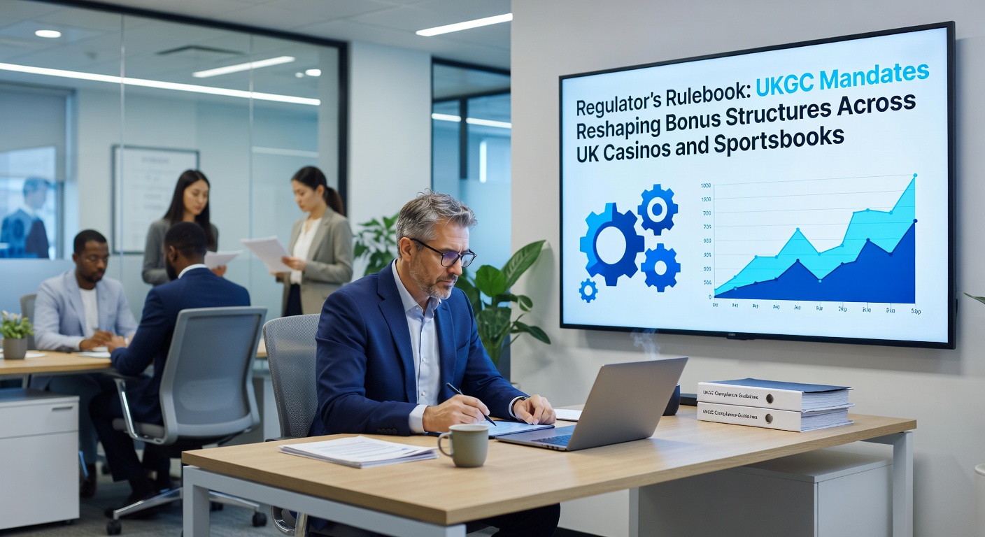 Graphs charting bonus complaint declines and compliance timelines in UK gambling sector, overlaid on casino and sportsbook interfaces