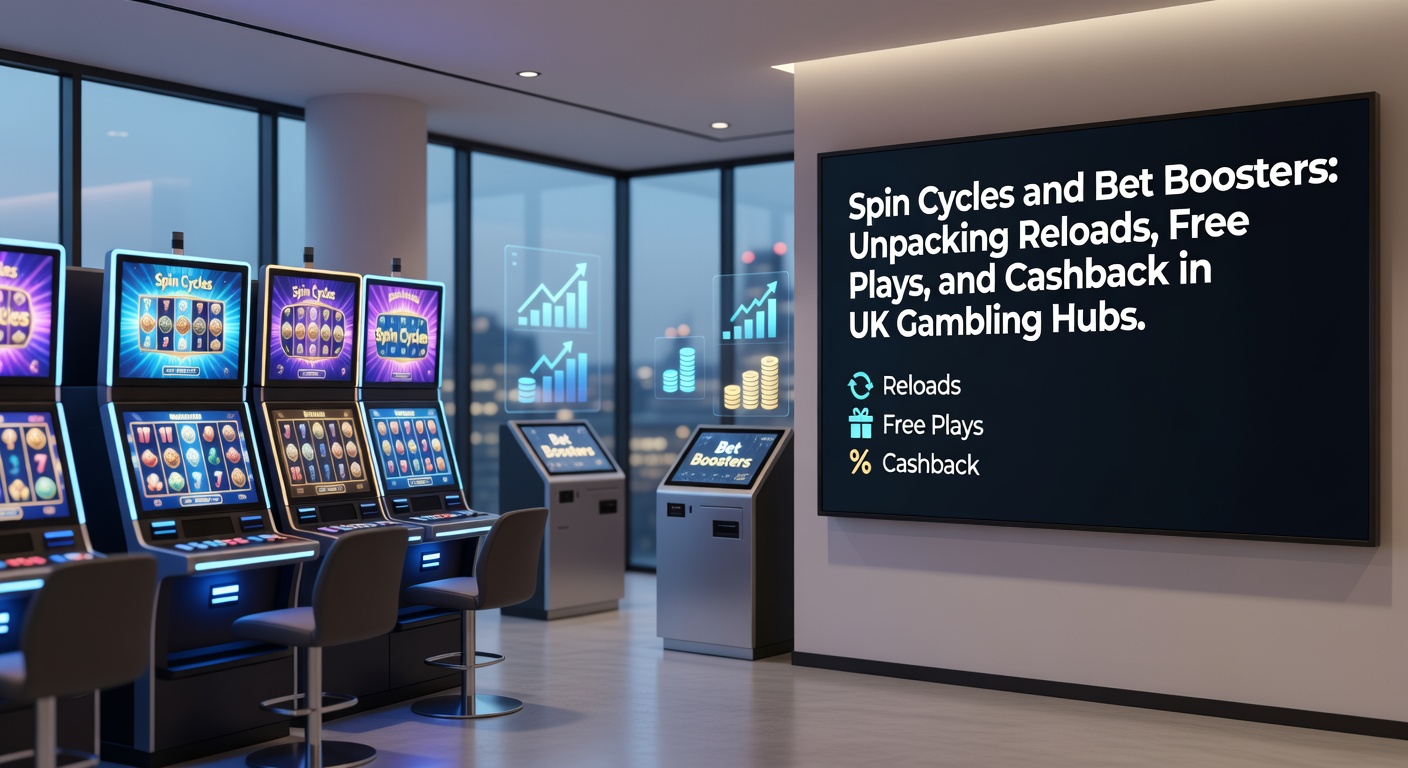 Vibrant display of slot reels spinning with bonus icons and sports betting odds boosting on a digital screen, capturing the excitement of UK gambling promotions