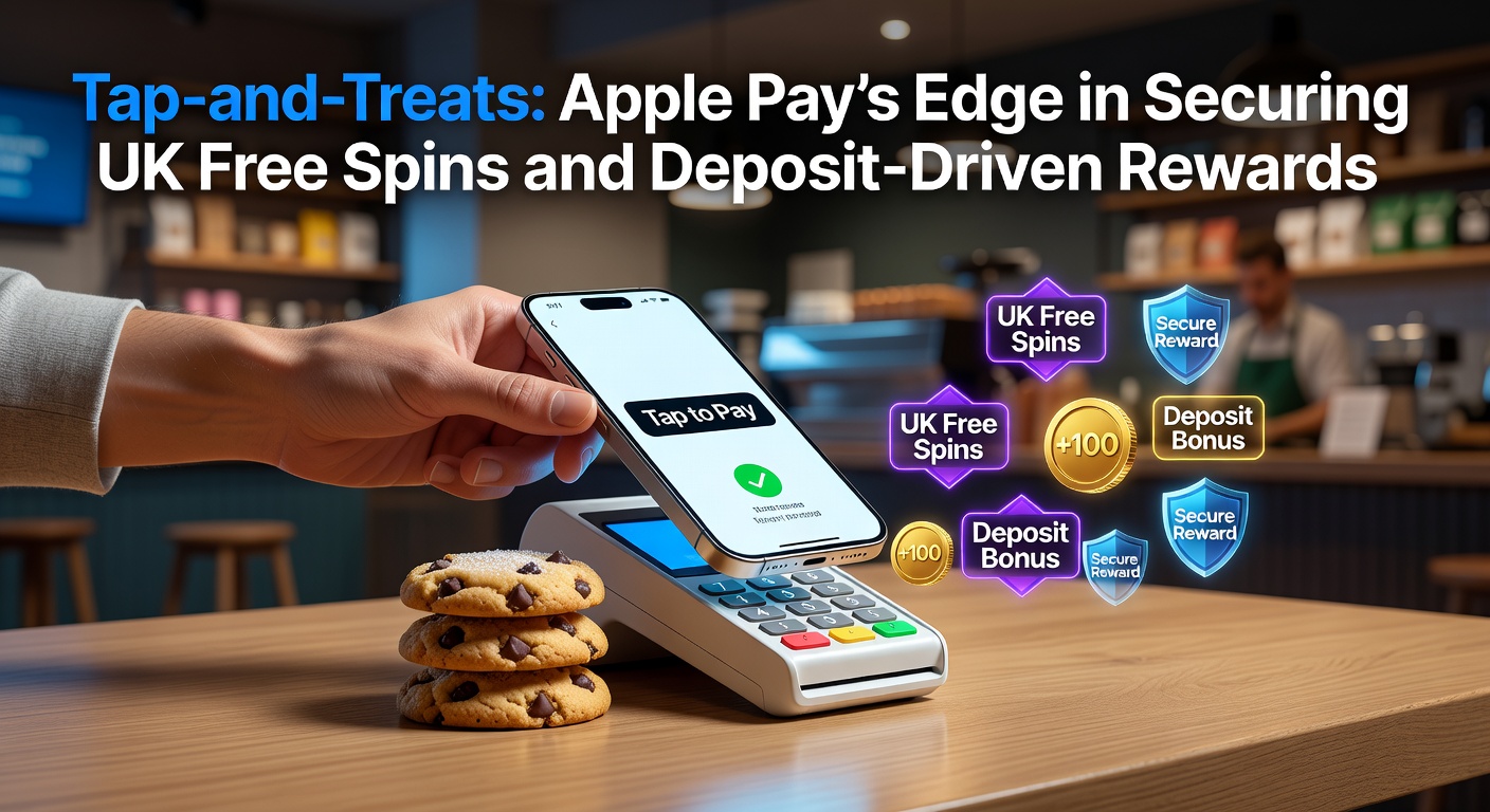 Illustration of a smartphone displaying Apple Pay transaction unlocking free spins and bonus rewards on a UK gambling site