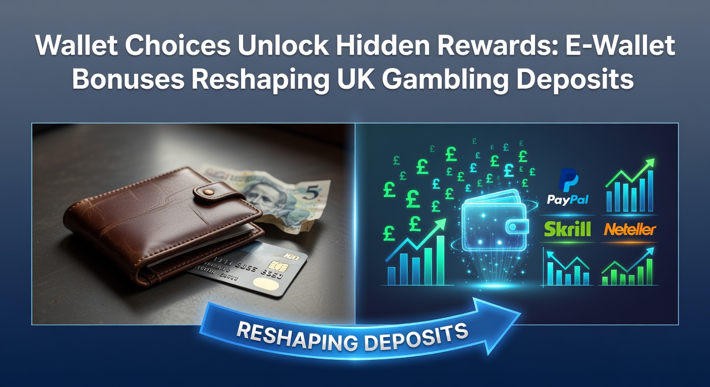 Illustration of digital wallets unlocking bonus rewards on a UK gambling platform screen, with glowing e-wallet icons like PayPal and Skrill leading to stacks of bonus credits